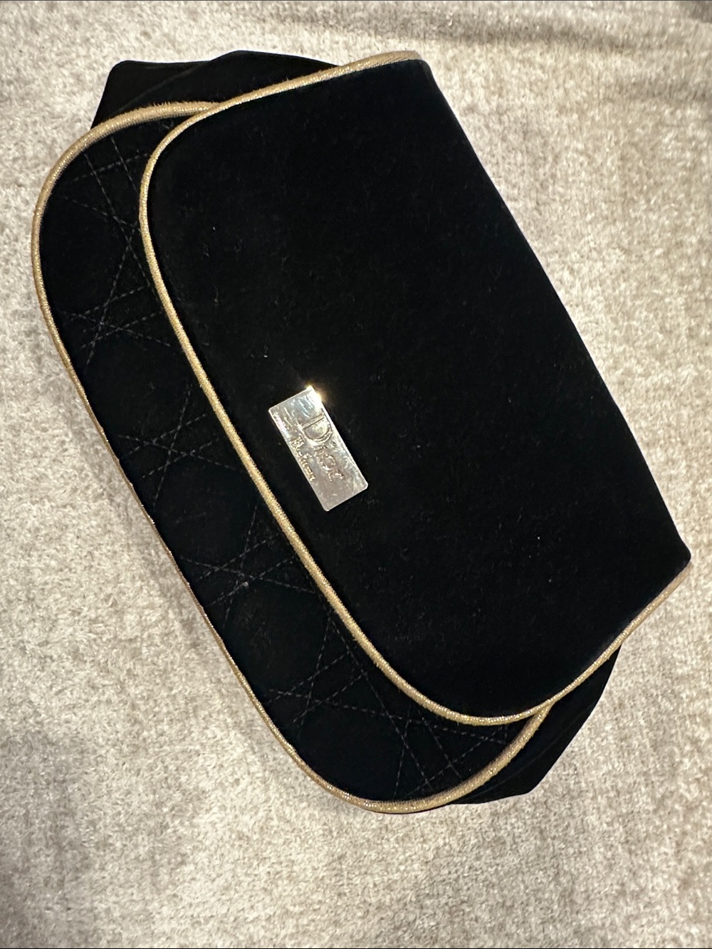 Dior Black Velvet Cosmetic Clutch with Gold Trim